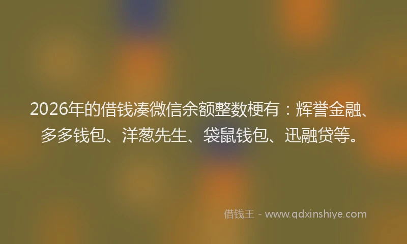 2026年的借钱凑微信余额整数梗有:辉誉金融、多多钱包、洋葱先生、袋鼠钱包、迅融贷等。