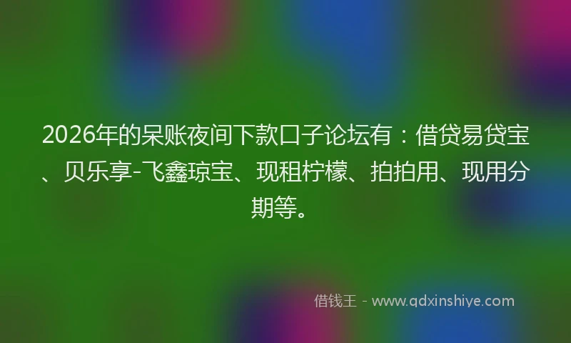 2026年的呆账夜间下款口子论坛有：借贷易贷宝、贝乐享-飞鑫琼宝、现租柠檬、拍拍用、现用分期等。