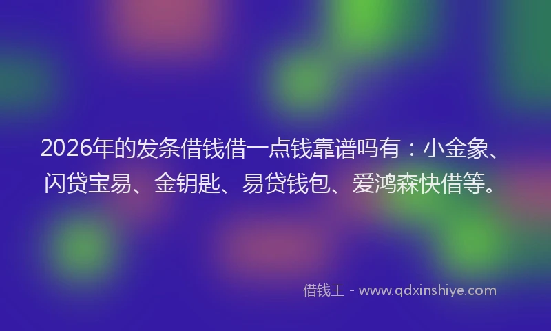 2026年的发条借钱借一点钱靠谱吗有：小金象、闪贷宝易、金钥匙、易贷钱包、爱鸿森快借等。