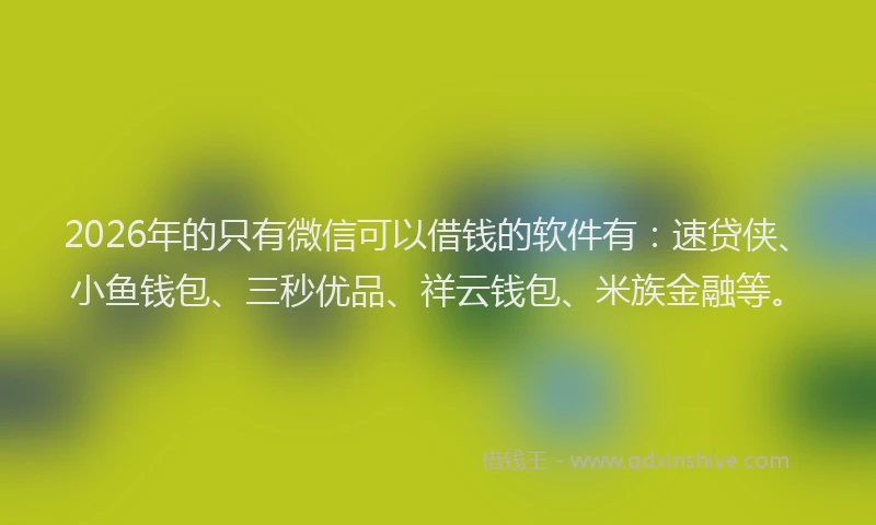 2026年的只有微信可以借钱的软件有:速贷侠、小鱼钱包、三秒优品、祥云钱包、米族金融等。