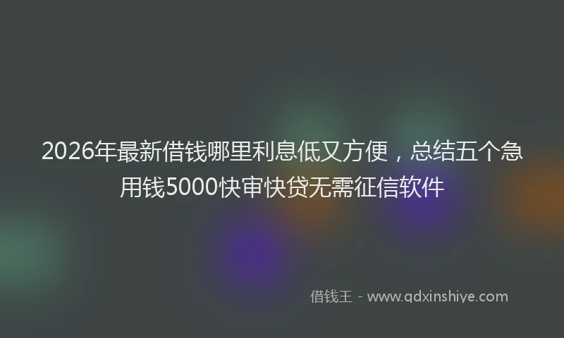 2026年最新借钱哪里利息低又方便,总结五个急用钱5000快审快贷无需征信软件