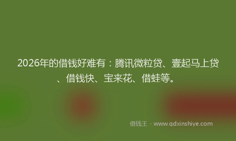 2026年的借钱好难有：腾讯微粒贷、壹起马上贷、借钱快、宝来花、借蛙等。