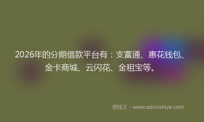 2026年的分期借款平台有:支富通、惠花钱包、金卡商城、云闪花、金租宝等。