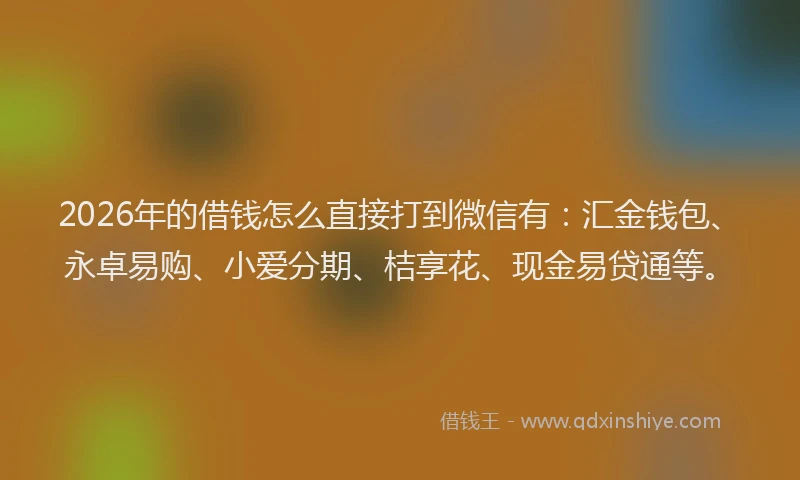 2026年的借钱怎么直接打到微信有：汇金钱包、永卓易购、小爱分期、桔享花、现金易贷通等。