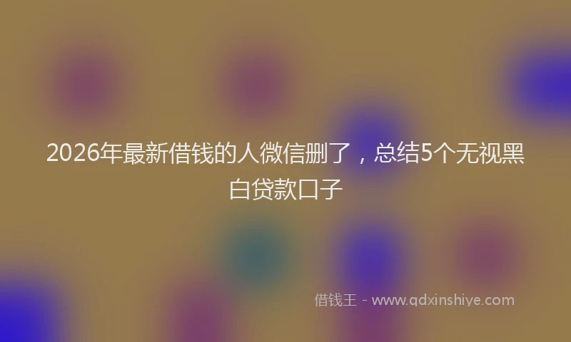 2026年最新借钱的人微信删了，总结5个无视黑白贷款口子