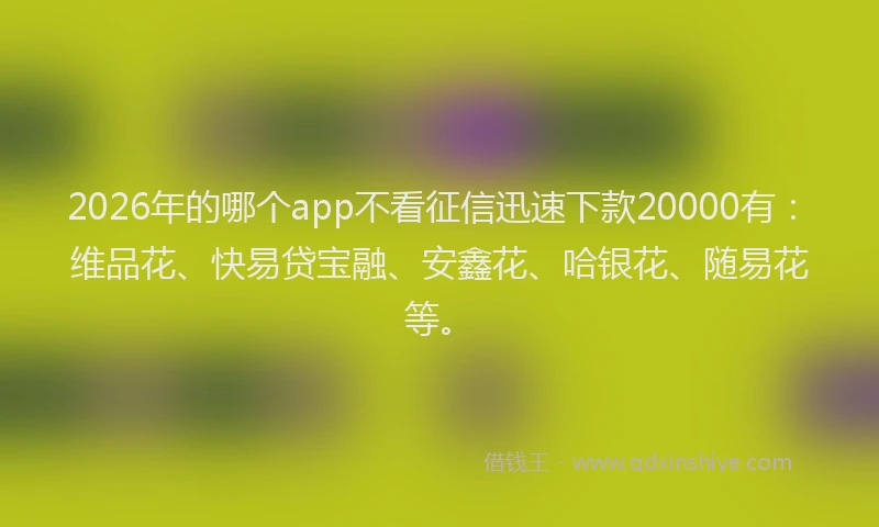 2026年的哪个app不看征信迅速下款20000有：维品花、快易贷宝融、安鑫花、哈银花、随易花等。