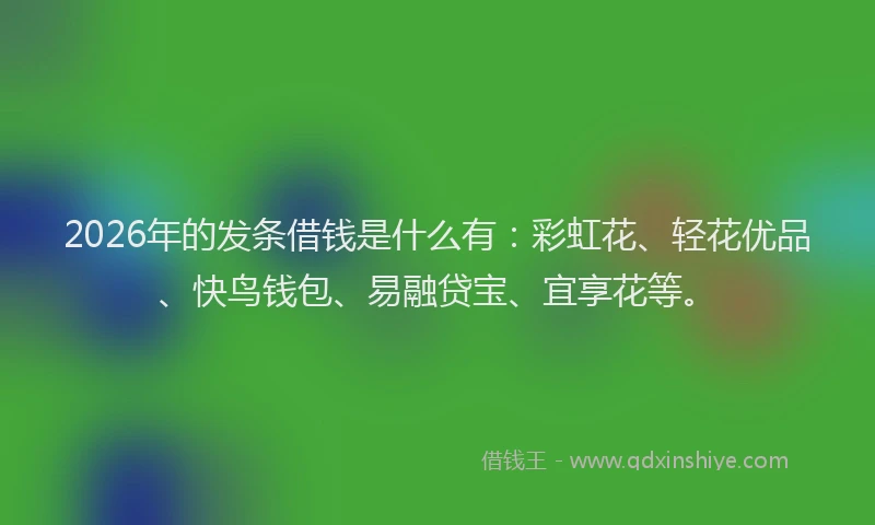 2026年的发条借钱是什么有：彩虹花、轻花优品、快鸟钱包、易融贷宝、宜享花等。