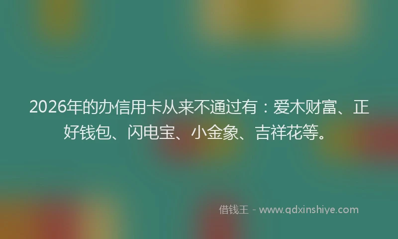 2026年的办信用卡从来不通过有：爱木财富、正好钱包、闪电宝、小金象、吉祥花等。