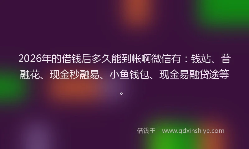 2026年的借钱后多久能到帐啊微信有:钱站、普融花、现金秒融易、小鱼钱包、现金易融贷途等。