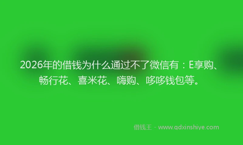 2026年的借钱为什么通过不了微信有:E享购、畅行花、喜米花、嗨购、哆哆钱包等。