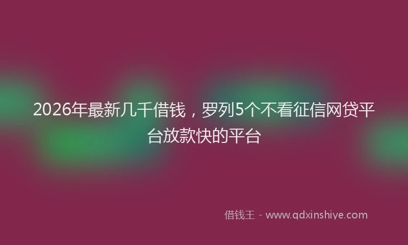 2026年最新几千借钱，罗列5个不看征信网贷平台放款快的平台