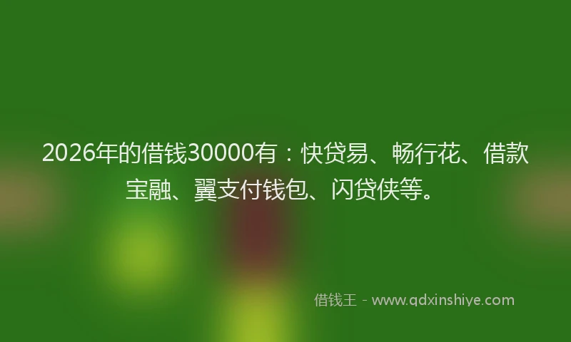 2026年的借钱30000有:快贷易、畅行花、借款宝融、翼支付钱包、闪贷侠等。