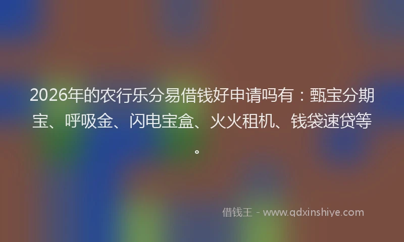 2026年的农行乐分易借钱好申请吗有：甄宝分期宝、呼吸金、闪电宝盒、火火租机、钱袋速贷等。