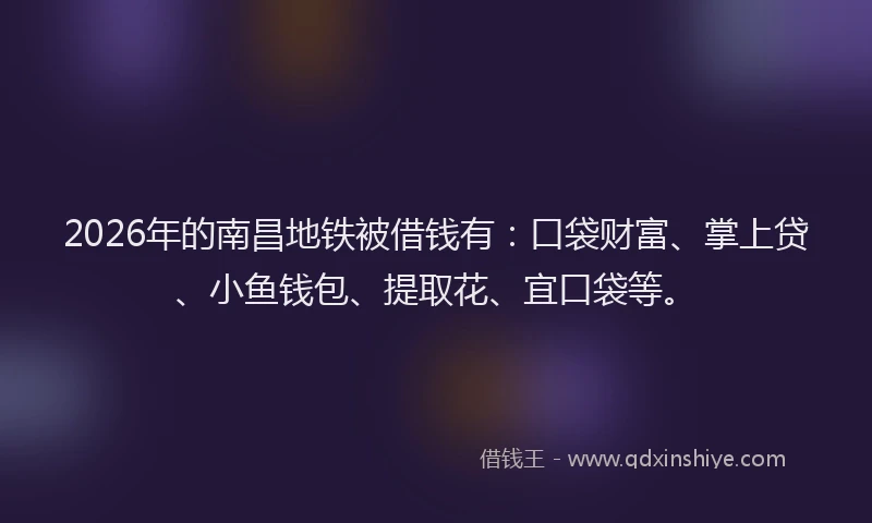 2026年的南昌地铁被借钱有:口袋财富、掌上贷、小鱼钱包、提取花、宜口袋等。
