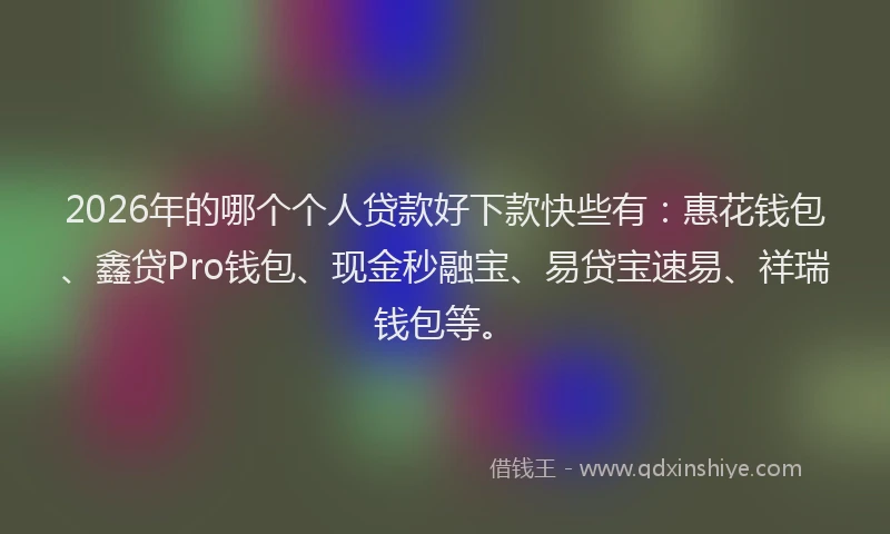 2026年的哪个个人贷款好下款快些有：惠花钱包、鑫贷Pro钱包、现金秒融宝、易贷宝速易、祥瑞钱包等。