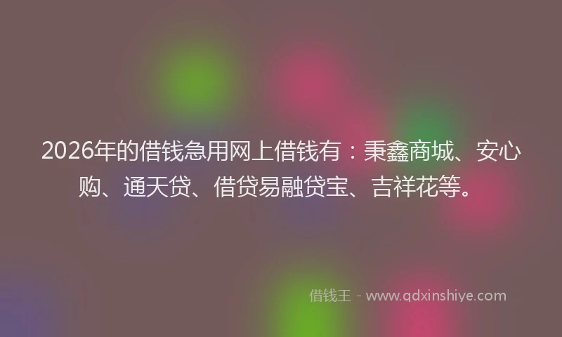 2026年的借钱急用网上借钱有：秉鑫商城、安心购、通天贷、借贷易融贷宝、吉祥花等。