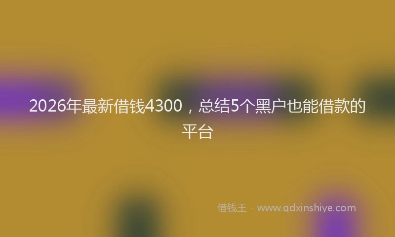 2026年最新借钱4300，总结5个黑户也能借款的平台