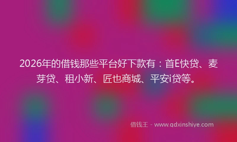 2026年的借钱那些平台好下款有:首E快贷、麦芽贷、租小新、匠也商城、平安i贷等。