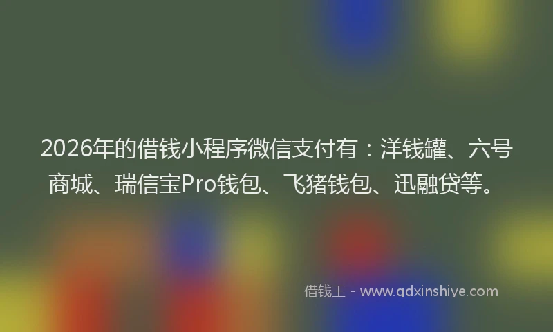 2026年的借钱小程序微信支付有：洋钱罐、六号商城、瑞信宝Pro钱包、飞猪钱包、迅融贷等。