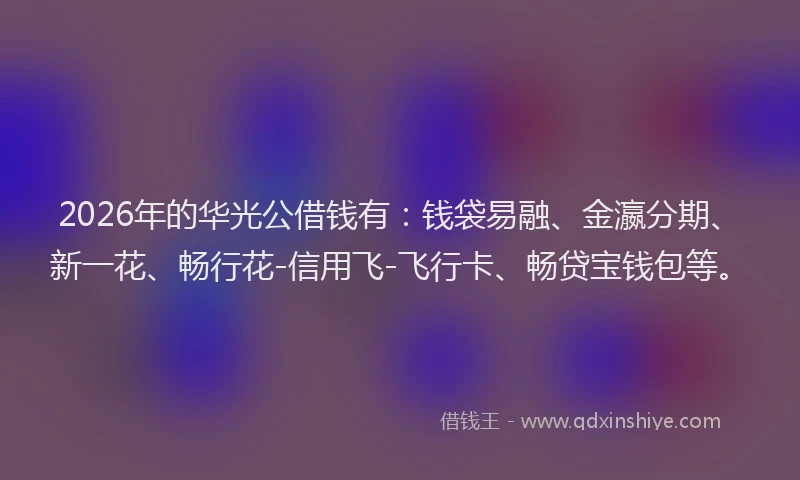 2026年的华光公借钱有：钱袋易融、金瀛分期、新一花、畅行花-信用飞-飞行卡、畅贷宝钱包等。
