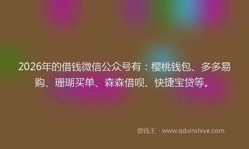 2026年的借钱微信公众号有：樱桃钱包、多多易购、珊瑚买单、森森借呗、快捷宝贷等。