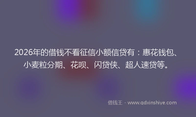 2026年的借钱不看征信小额信贷有：惠花钱包、小麦粒分期、花呗、闪贷侠、超人速贷等。