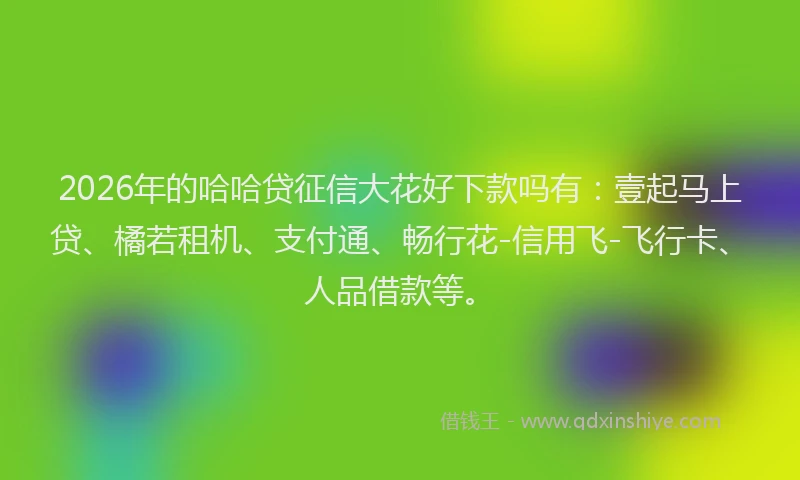 2026年的哈哈贷征信大花好下款吗有:壹起马上贷、橘若租机、支付通、畅行花-信用飞-飞行卡、人品借款等。