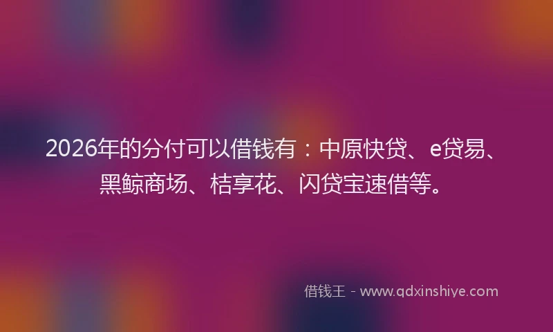 2026年的分付可以借钱有:中原快贷、e贷易、黑鲸商场、桔享花、闪贷宝速借等。