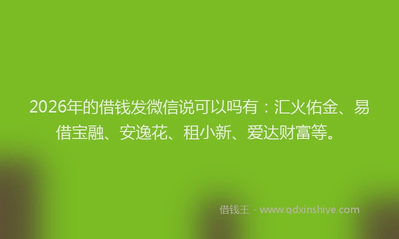 2026年的借钱发微信说可以吗有：汇火佑金、易借宝融、安逸花、租小新、爱达财富等。