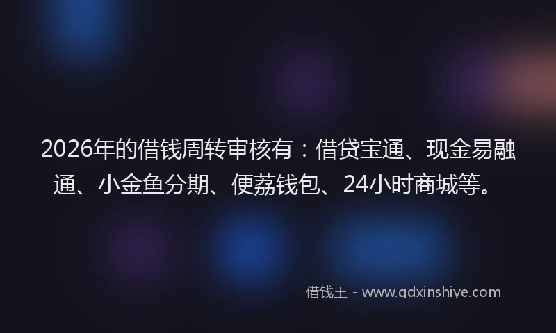 2026年的借钱周转审核有:借贷宝通、现金易融通、小金鱼分期、便荔钱包、24小时商城等。