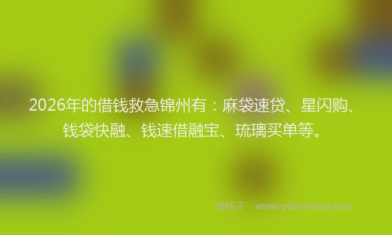 2026年的借钱救急锦州有：麻袋速贷、星闪购、钱袋快融、钱速借融宝、琉璃买单等。