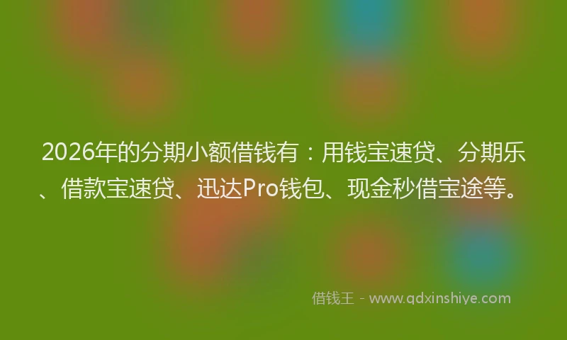 2026年的分期小额借钱有：用钱宝速贷、分期乐、借款宝速贷、迅达Pro钱包、现金秒借宝途等。