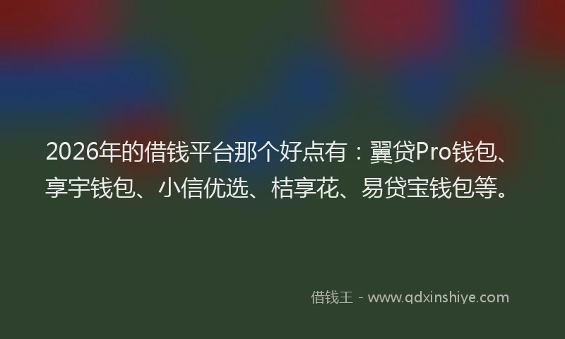 2026年的借钱平台那个好点有:翼贷Pro钱包、享宇钱包、小信优选、桔享花、易贷宝钱包等。