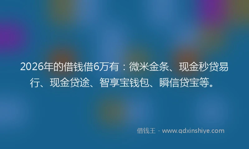 2026年的借钱借6万有:微米金条、现金秒贷易行、现金贷途、智享宝钱包、瞬信贷宝等。