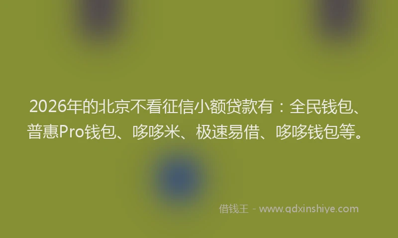 2026年的北京不看征信小额贷款有:全民钱包、普惠Pro钱包、哆哆米、极速易借、哆哆钱包等。