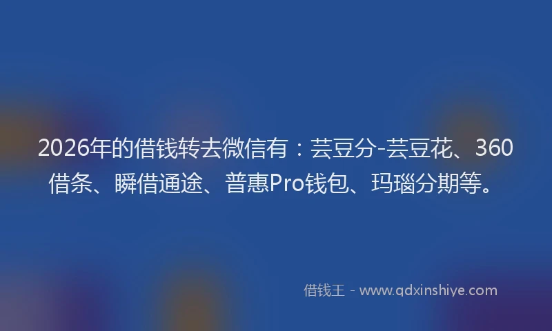 2026年的借钱转去微信有：芸豆分-芸豆花、360借条、瞬借通途、普惠Pro钱包、玛瑙分期等。
