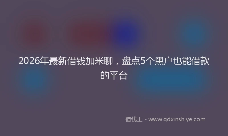 2026年最新借钱加米聊，盘点5个黑户也能借款的平台