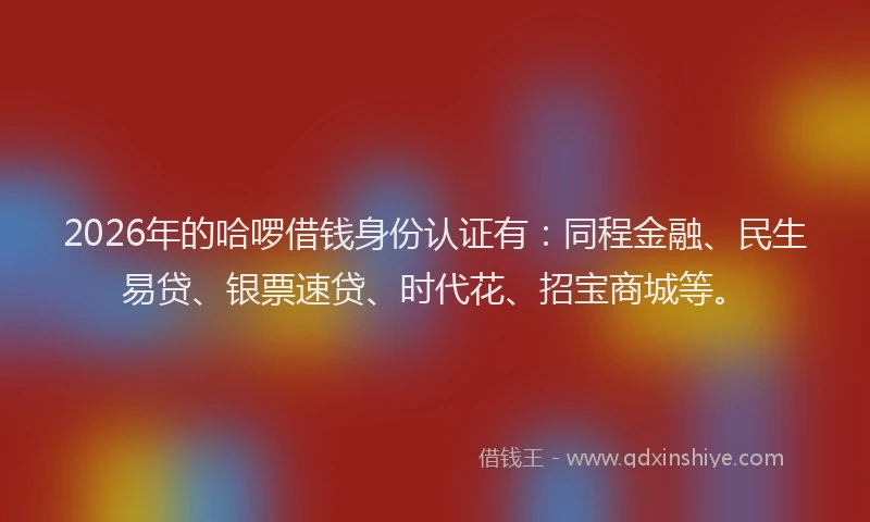 2026年的哈啰借钱身份认证有:同程金融、民生易贷、银票速贷、时代花、招宝商城等。