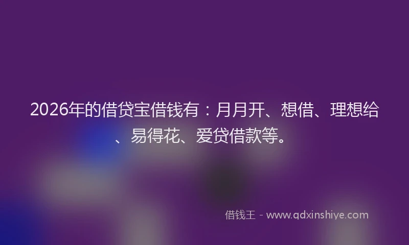 2026年的借贷宝借钱有：月月开、想借、理想给、易得花、爱贷借款等。