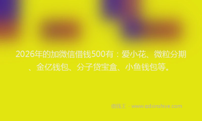 2026年的加微信借钱500有：爱小花、微粒分期、金亿钱包、分子贷宝盒、小鱼钱包等。