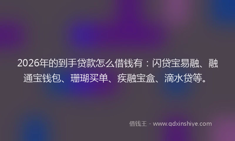 2026年的到手贷款怎么借钱有：闪贷宝易融、融通宝钱包、珊瑚买单、疾融宝盒、滴水贷等。