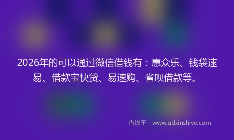 2026年的可以通过微信借钱有：惠众乐、钱袋速易、借款宝快贷、易速购、省呗借款等。
