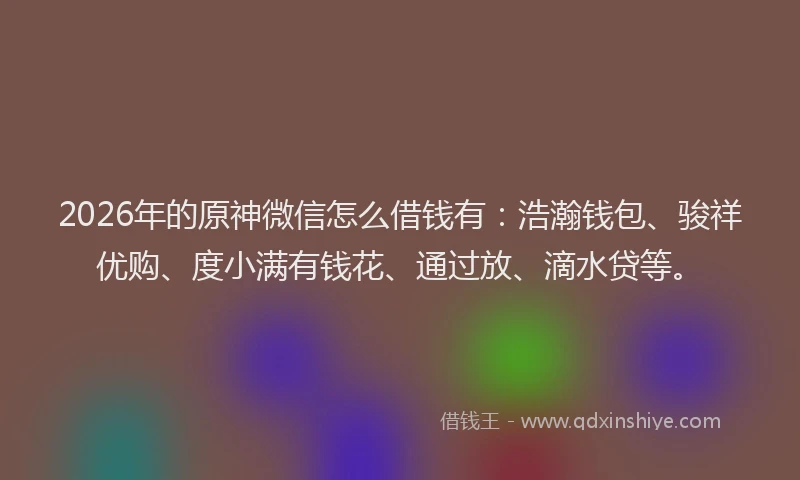 2026年的原神微信怎么借钱有：浩瀚钱包、骏祥优购、度小满有钱花、通过放、滴水贷等。