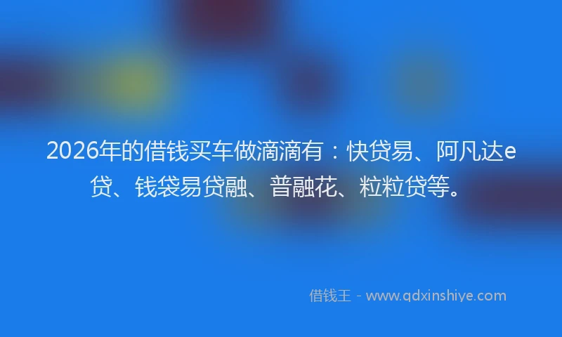 2026年的借钱买车做滴滴有:快贷易、阿凡达e贷、钱袋易贷融、普融花、粒粒贷等。