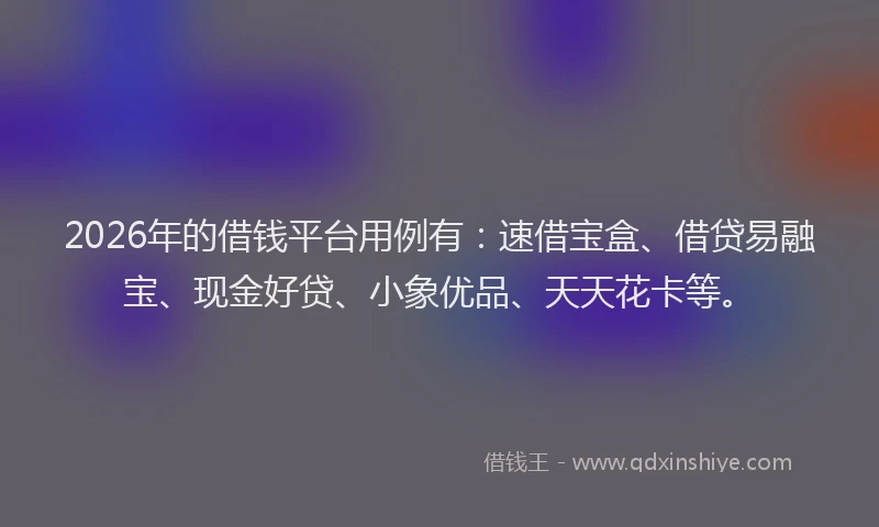 2026年的借钱平台用例有：速借宝盒、借贷易融宝、现金好贷、小象优品、天天花卡等。