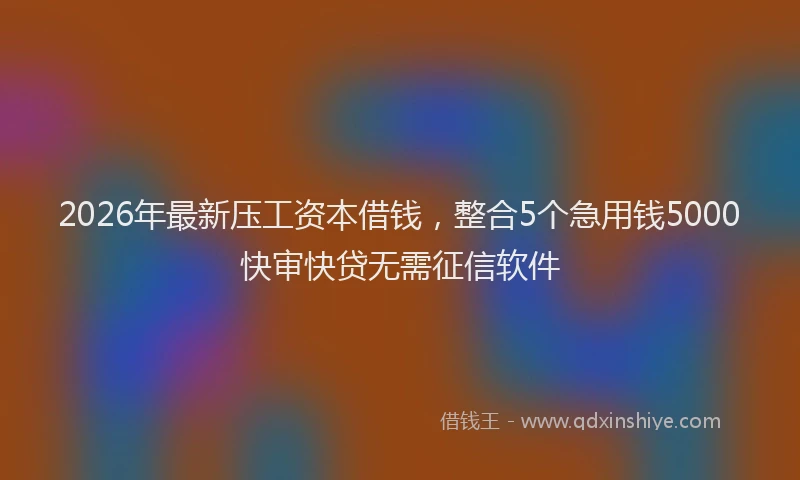 2026年最新压工资本借钱,整合5个急用钱5000快审快贷无需征信软件