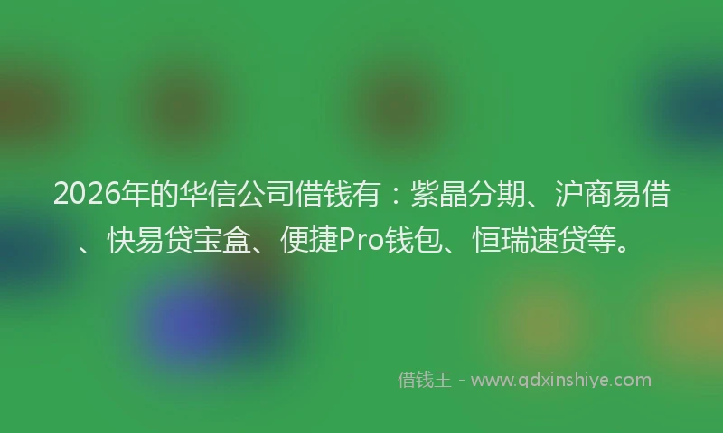 2026年的华信公司借钱有：紫晶分期、沪商易借、快易贷宝盒、便捷Pro钱包、恒瑞速贷等。
