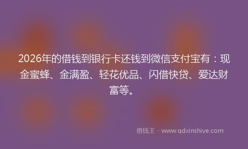 2026年的借钱到银行卡还钱到微信支付宝有:现金蜜蜂、金满盈、轻花优品、闪借快贷、爱达财富等。