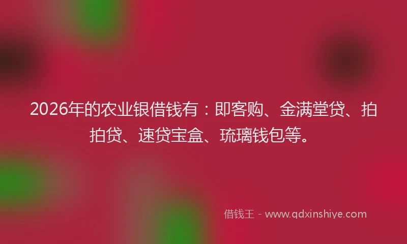 2026年的农业银借钱有:即客购、金满堂贷、拍拍贷、速贷宝盒、琉璃钱包等。