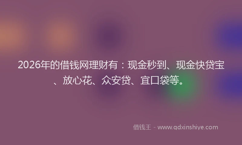 2026年的借钱网理财有：现金秒到、现金快贷宝、放心花、众安贷、宜口袋等。
